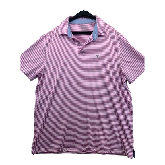 Izod Mens Golf Shirt Sz L Pink/White Striped Stretch SS Preppy Classic Retro - Picture 1 of 11